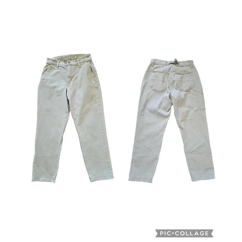 Old Navy Curvy Extra High Rise Sky Hi Straight Pants Women’s 8 Beige Utility